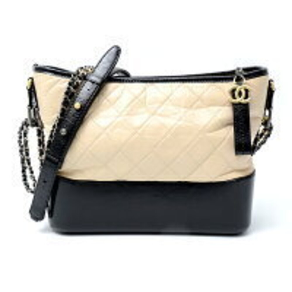 Chanel Gabrielle de hobo bag chain tote beige black calfskin leather